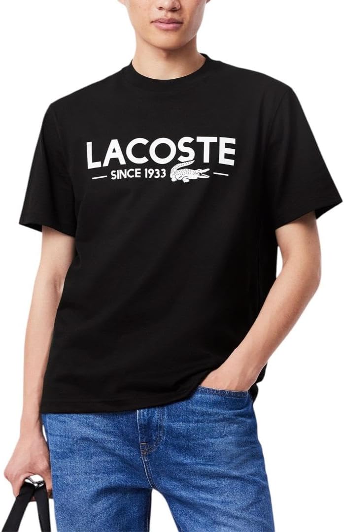 

Мужская хлопковая футболка с логотипом Lacoste, Black, Черный, Мужская хлопковая футболка с логотипом Lacoste, Black