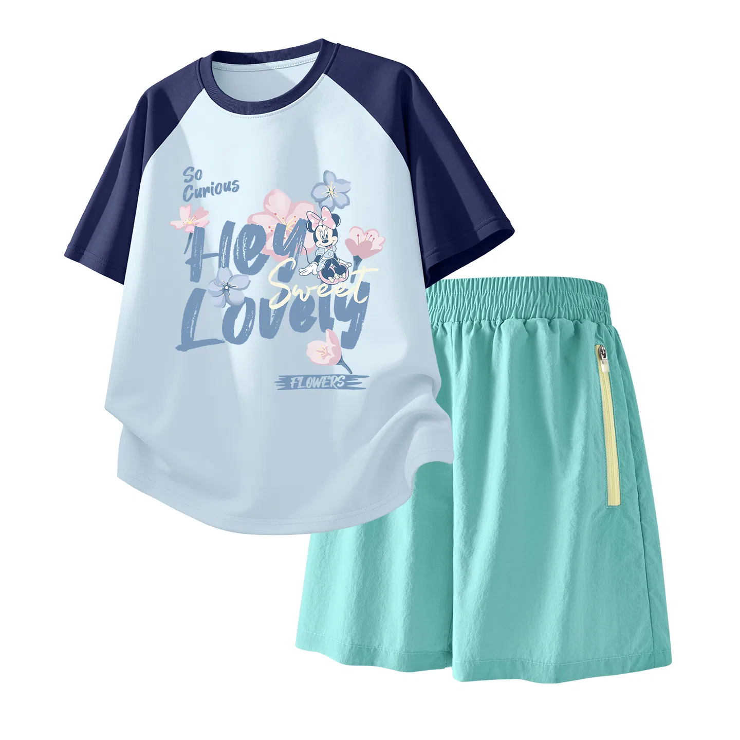 Детский спортивный костюм Casual Sportswear 2 Piece Set Disney, Di Dan Yan Hua Qing Blue+Solid Color Mint Green