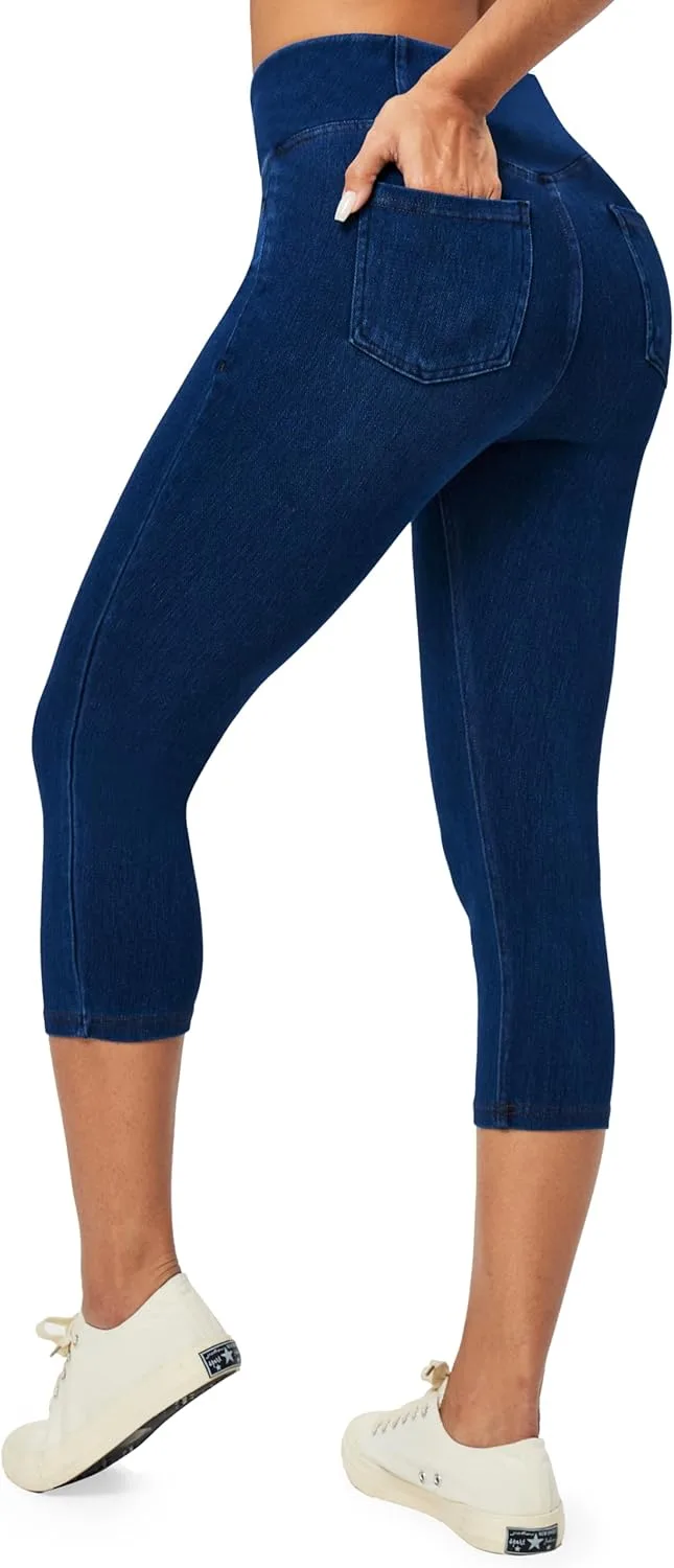 

Heathyoga Capri Jeans для женщин, Stretchy Pull On Jeggings, джинсовые капри с карманами