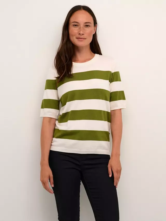 

Топ KAFFE Lizza Short Sleeve Striped Knitted, цвет dove/stripe
