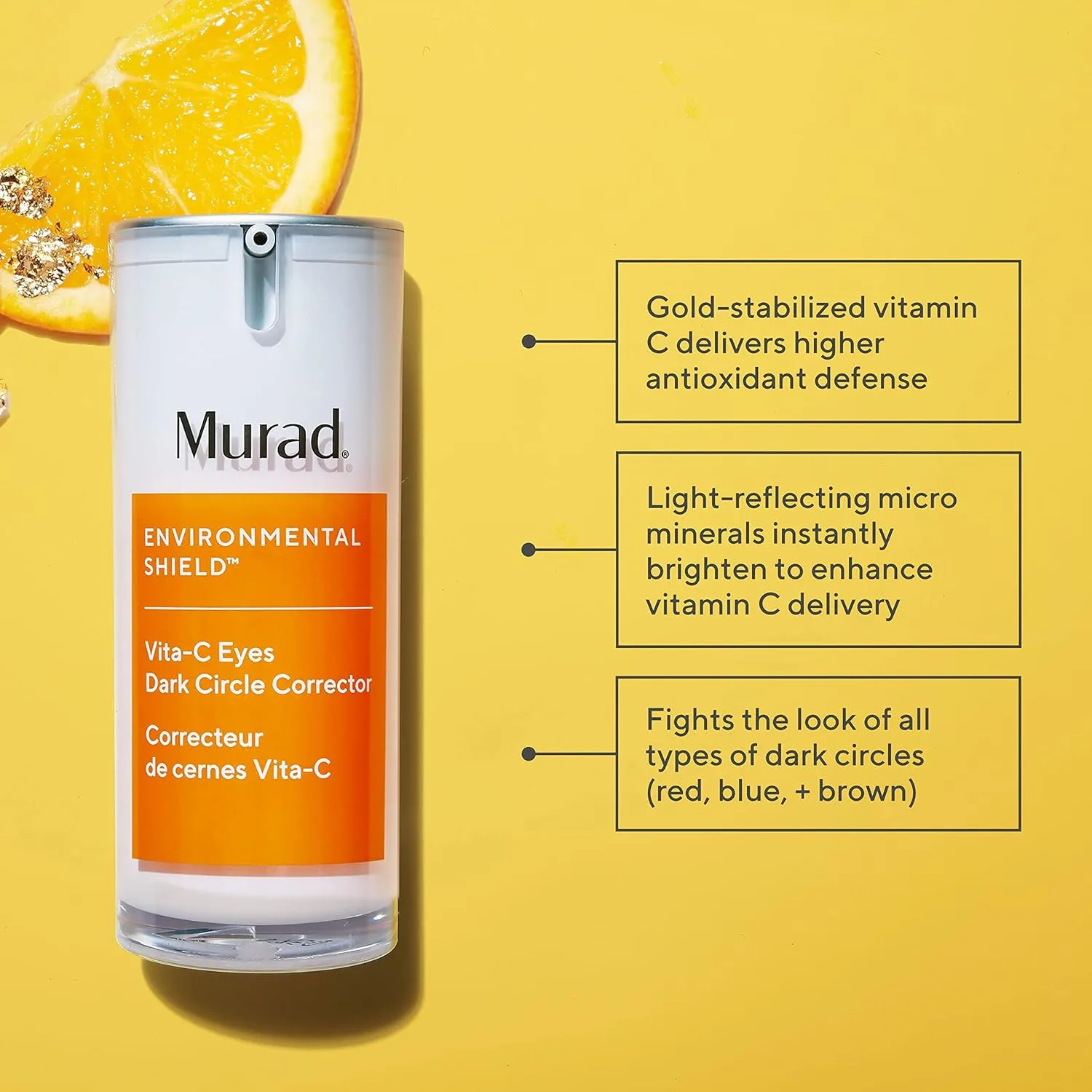 Murad Vita-C Eyes Dark Circle Corrector - сыворотка для глаз с золотом, витамином C, водорослями и огурцом для осветления, уменьшения отечности и разглаживания морщин, 15 мл — фото 2