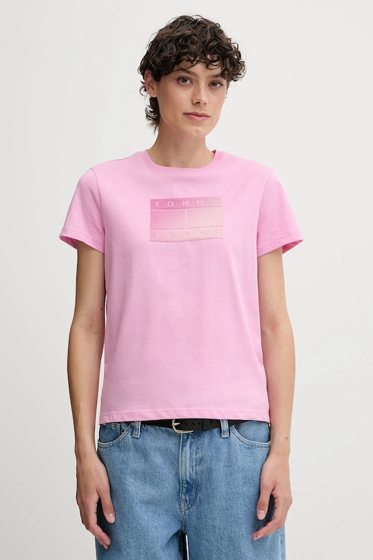 

Хлопковая футболка Tommy Jeans, розовый