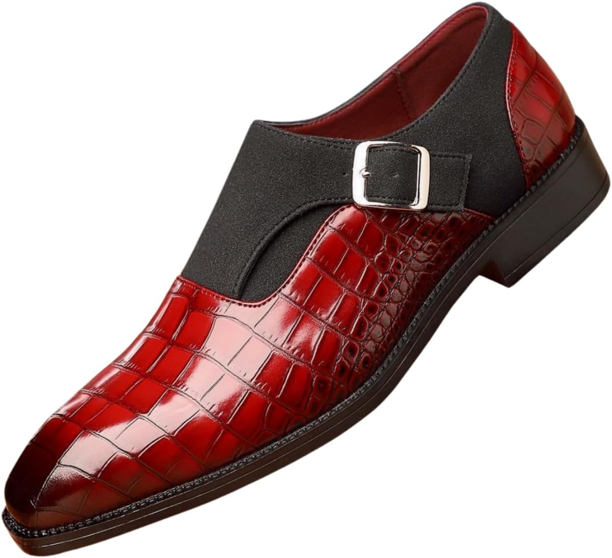 

Мужские туфли Santimon с монки-ремешком и узором под крокодила, с застежкой и формальные лоферы, красный