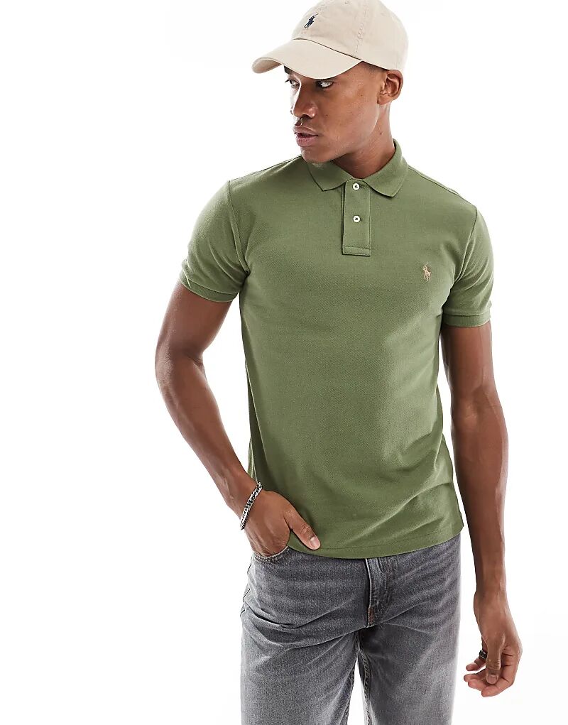 

Поло из пике с логотипом icon slim fit в средне-зеленом цвете Polo Ralph Lauren