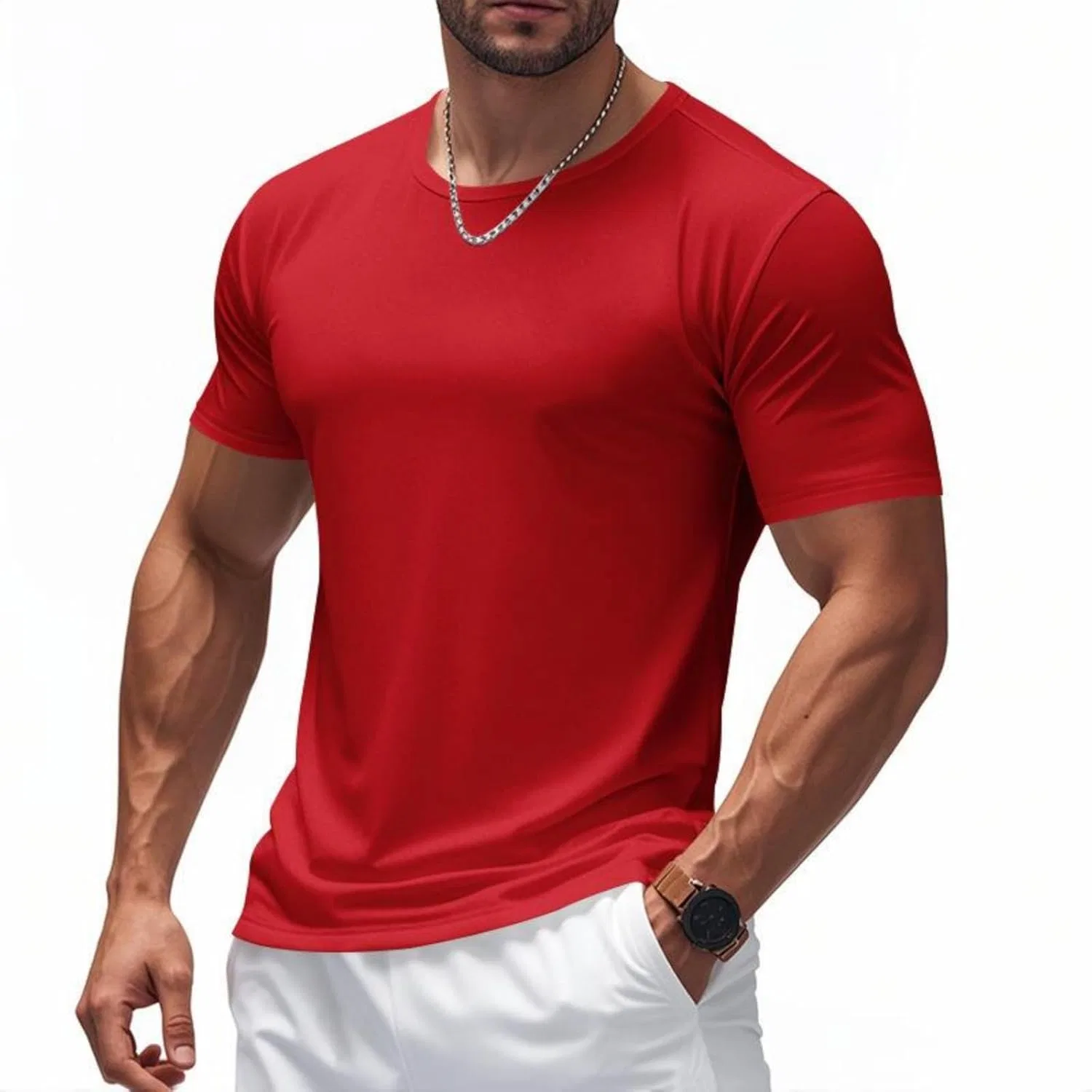 Футболка с круглым вырезом UPF 50+ UV защита, Athletic Tee, A01_red — фото 3