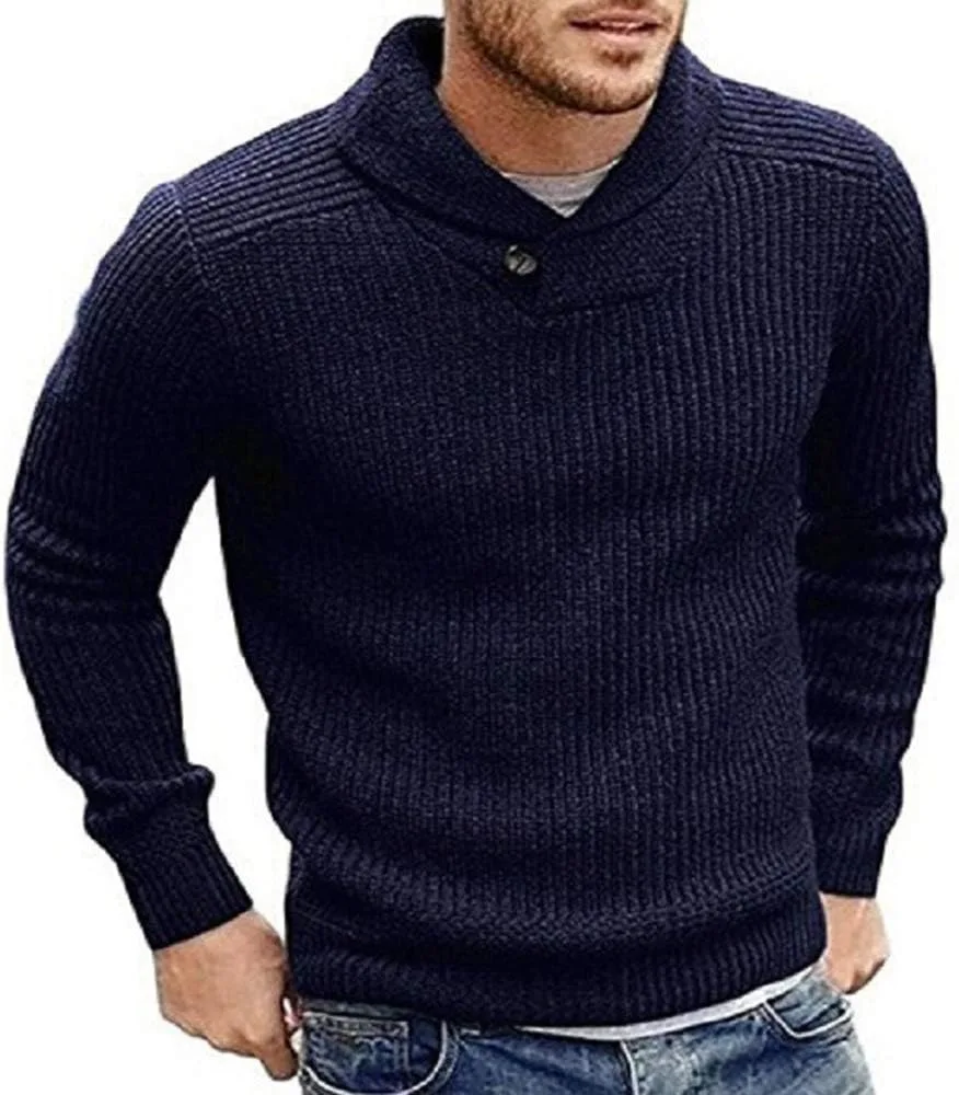 

Мужской вязаный свитер с длинным рукавом и пуговицами на горловине SOMTHRON