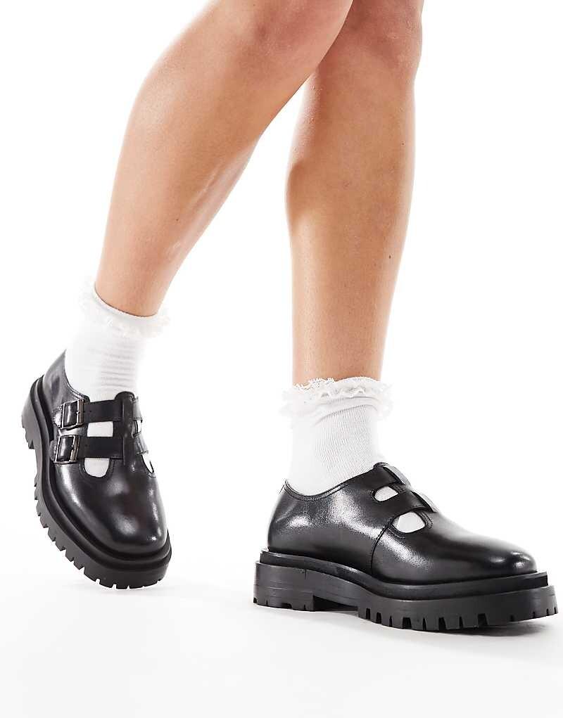 

Walk London Dana двойная Мэри Джейн в черной коже