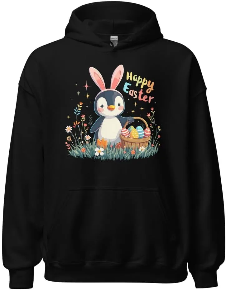Толстовка Penguin Easter Bunny Ear Cute Unisex, Happy Easter Day Egg Hunt Generic, черный