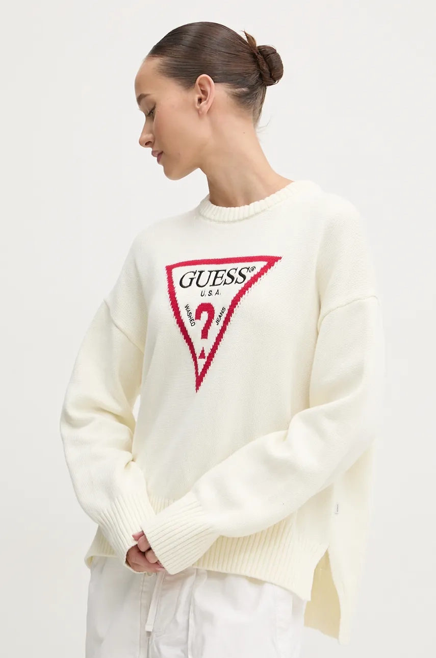 

Хлопковый свитер Guess Jeans, бежевый