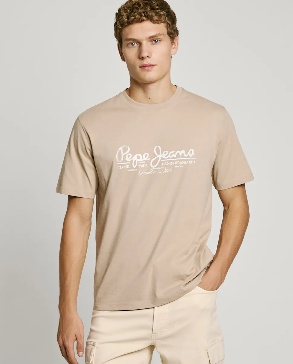 

Мужская футболка с коротким рукавом и напечатанным логотипом Pepe Jeans, бежевый
