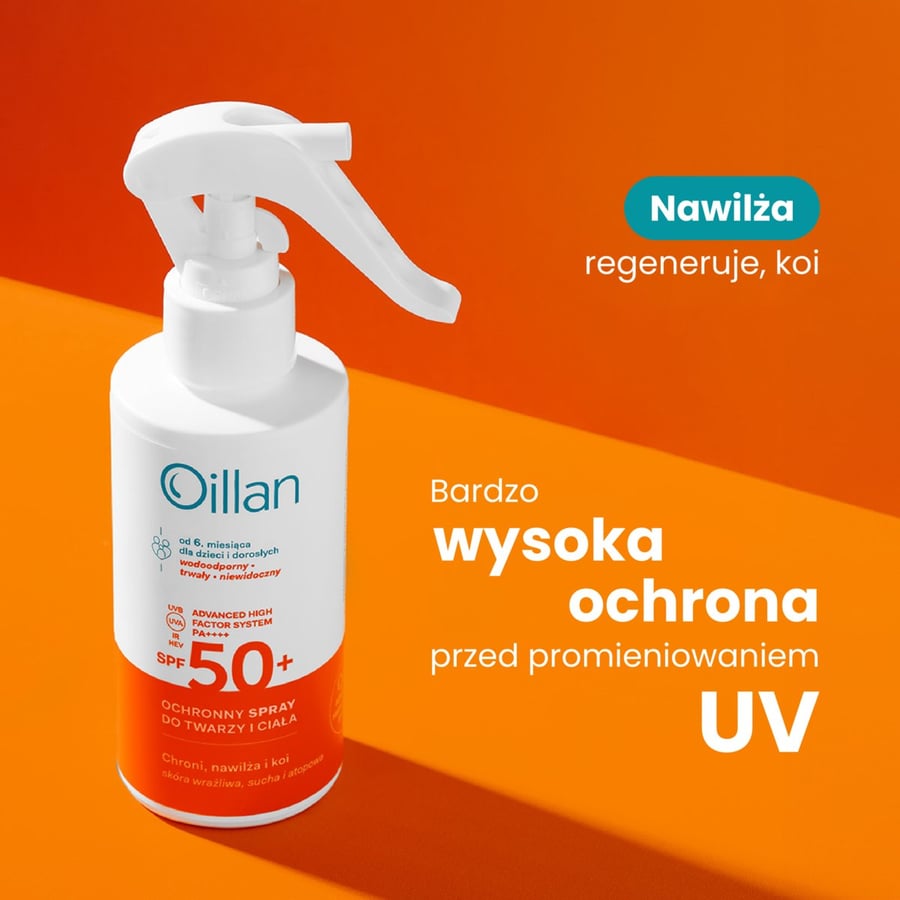 Oillan Защитный солнцезащитный спрей для лица и тела с фильтром SPF50 для чувствительной кожи 125 мл — фото 3