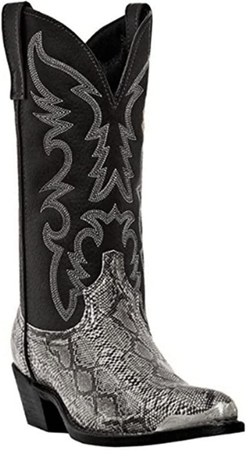 

Мужские ковбойские сапоги в западном стиле с заостренным носком, кожаные сапоги до середины икры, ботинки Челси, винтажные ездовые сапоги Dagy, серебро