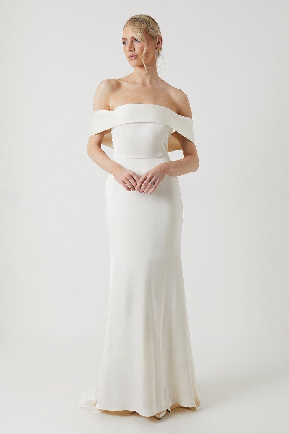 

Атласное платье макси «рыбий хвост» с завязками и шлейфом Coast, белый