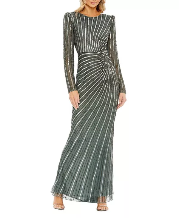 

Платье с пышными рукавами и боковым узлом Mac Duggal, серый