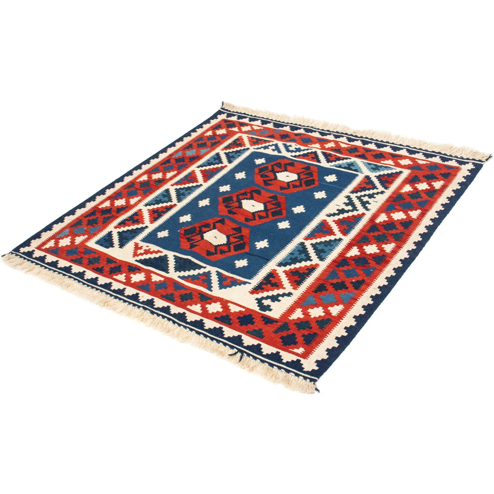 

Шерстяной ковер Morgenland «Kilim - Oriental Square - 105 x 104 см - темно-синий», квадратный, высота 6 мм, гостиная, цельный