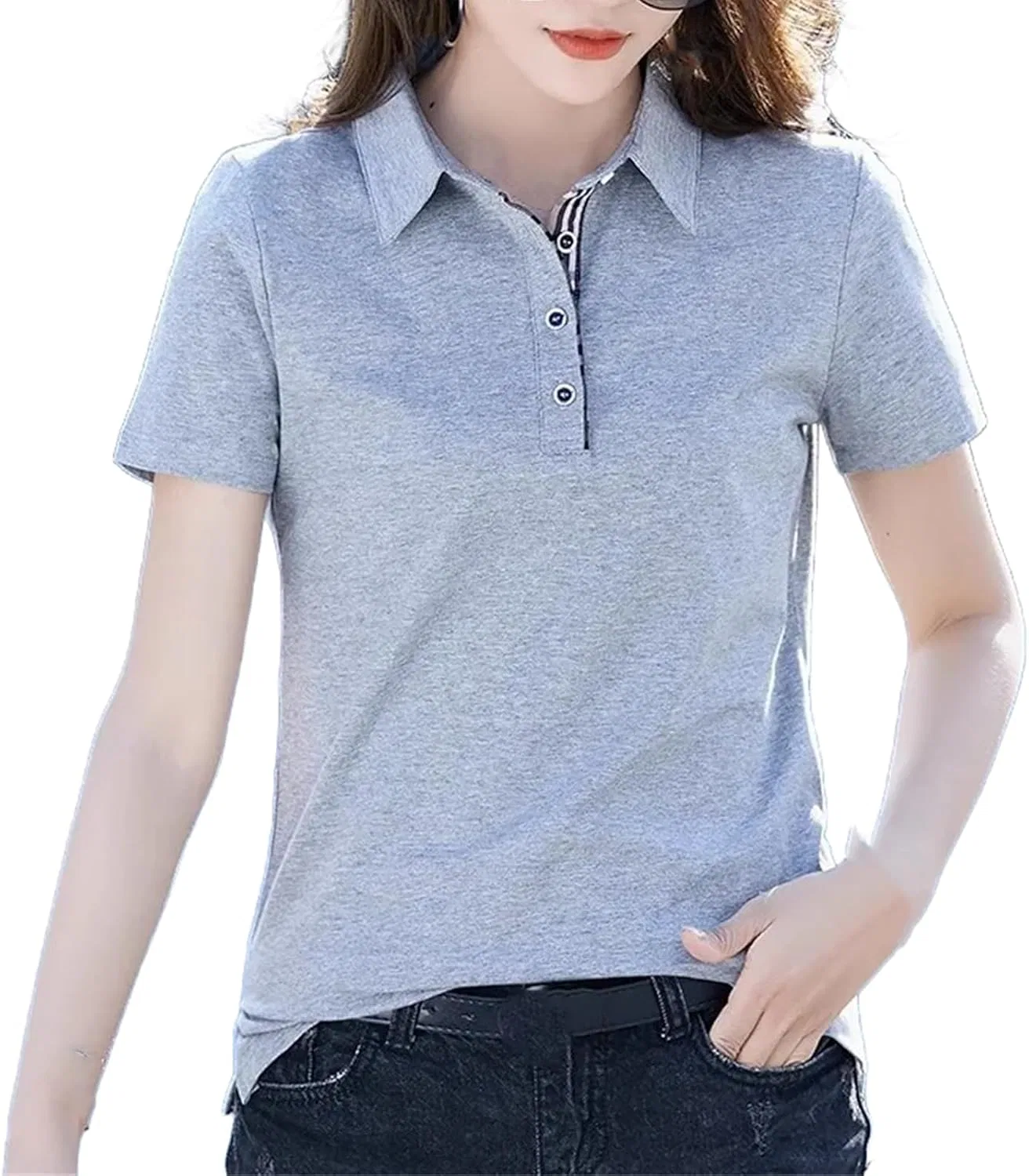 Поло женское, хлопок, Slim Fit, Light Gray