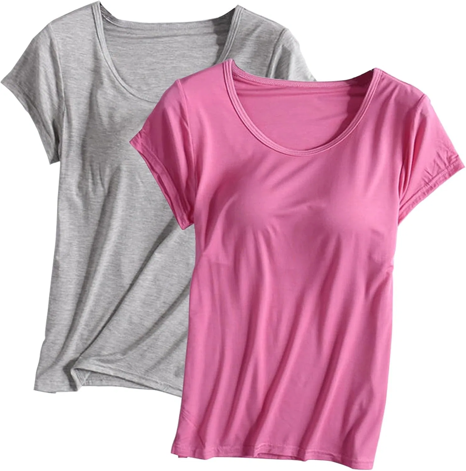 Футболка с встроенным бюстгальтером, 2 шт., Pink+gray