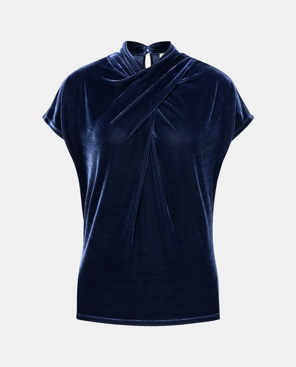 

Женская футболка с перекрестным воротником из бархата Woman El Corte Inglés, темно-синий