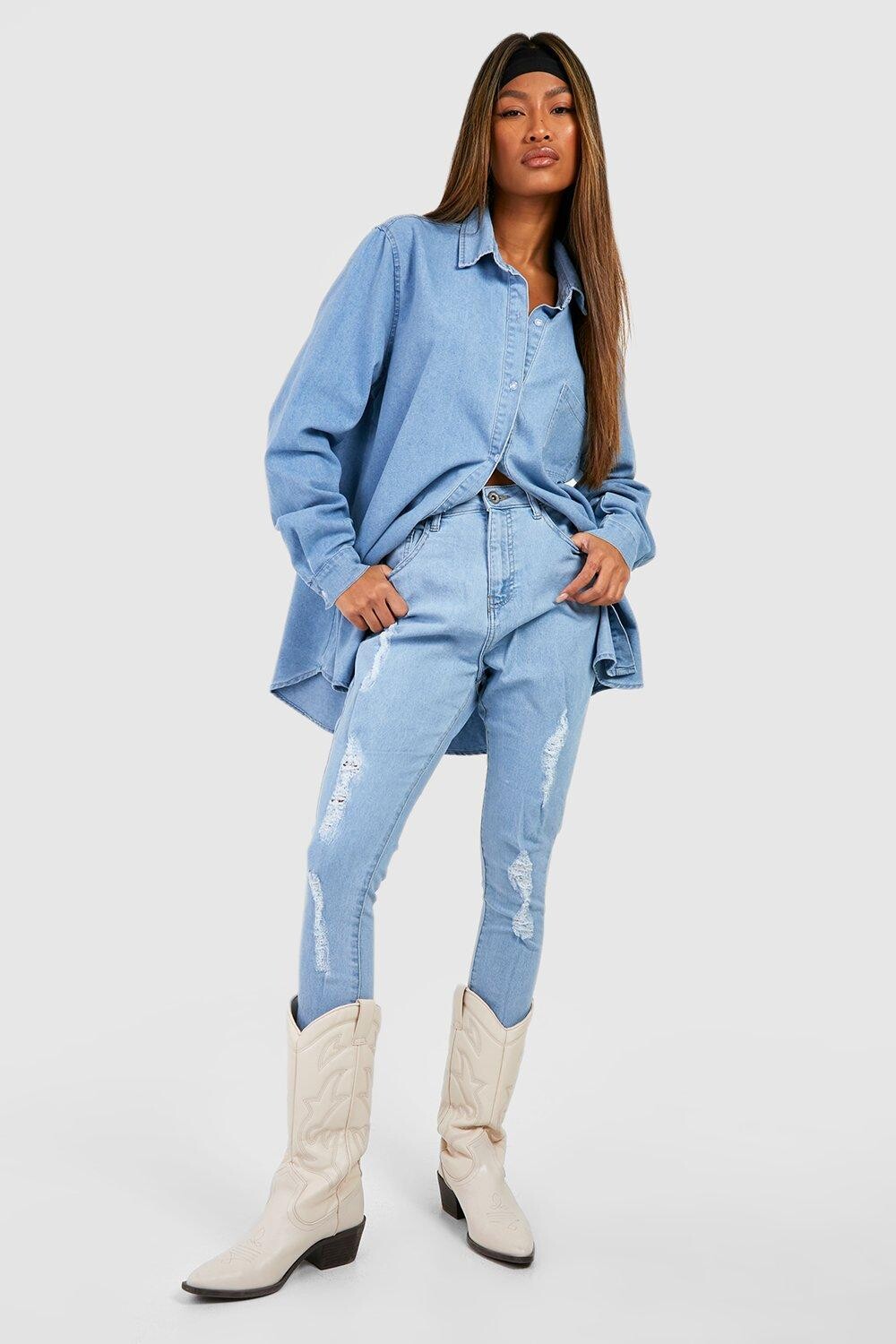 

Джинсы скинни с высокой посадкой basics Boohoo, синий