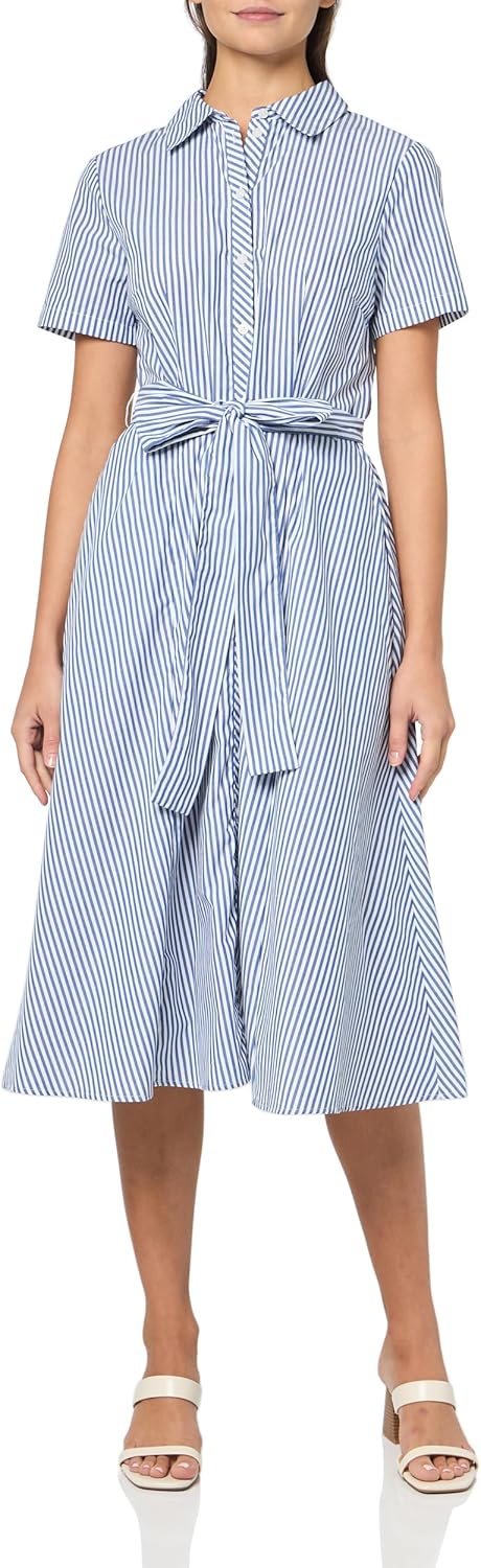 

Женское платье-рубашка с короткими рукавами и завязками от Tommy Hilfiger, Marina Blue/Bright White