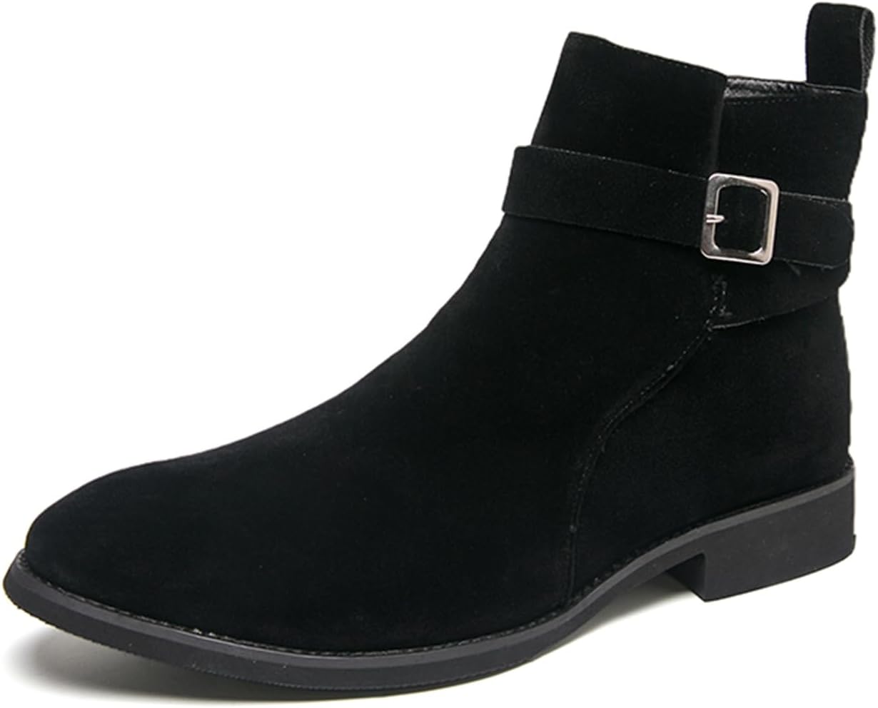 

Мужские замшевые сапоги TengfeiFly Chelsea без шнуровки с серебряной пряжкой, боковой молнией, низким каблуком и заостренным носком, для официальных мероприятий, работы в офисе, повседневной носки и активного отдыха