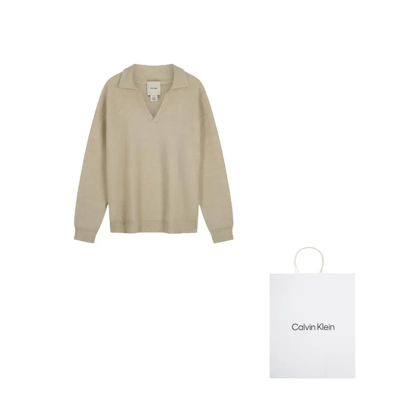 

Футболка с воротником Calvin Klein, бежевый