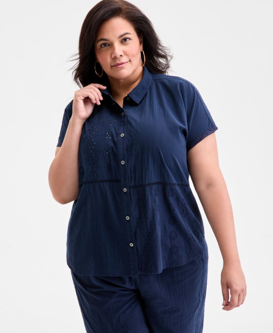 

Рубашка большого размера с перфорацией Style & Co, Industrial Blue