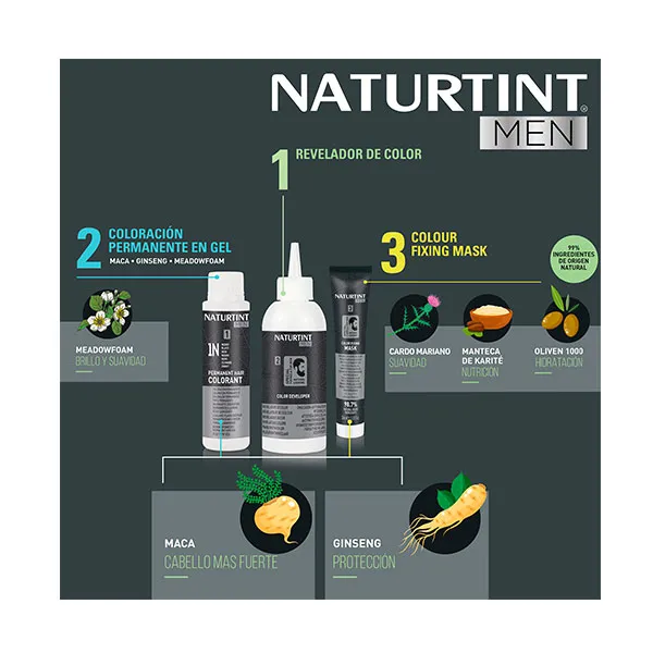 Краситель без аммиака Naturtint Men Tinte Coloración Permanente Naturtint, цвет castaño oscuro — фото 4