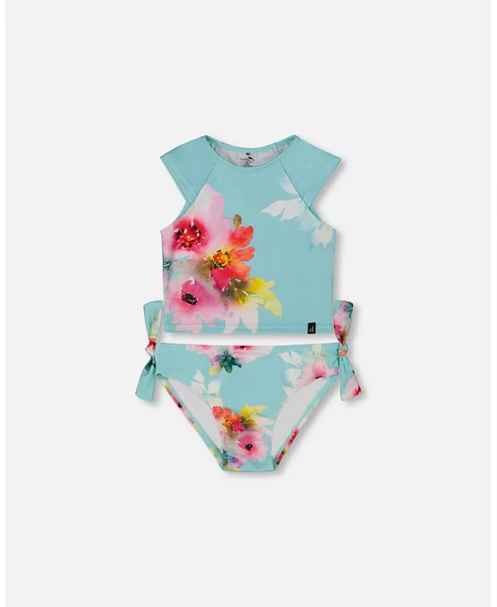 

Детский купальник из двух частей с принтом "Turquoise And Pink Flowers" для девочек Deux par Deux, синий