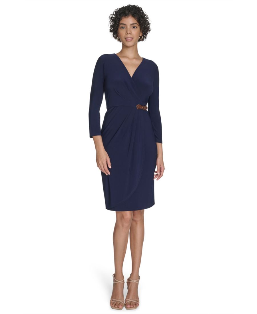 

Платье-футляр с запахом и пряжкой, укороченное, для невысоких девушек Jessica Howard, Navy