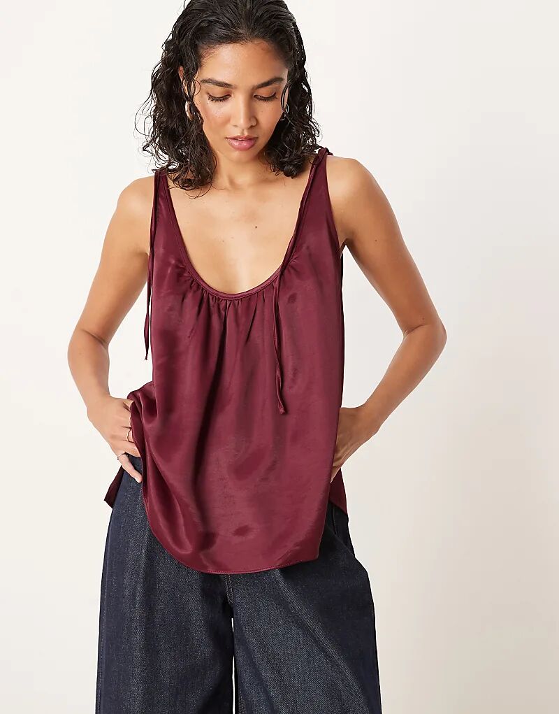 

Атласный топ-комбинация с завязками на плечах ASOS DESIGN сливового цвета