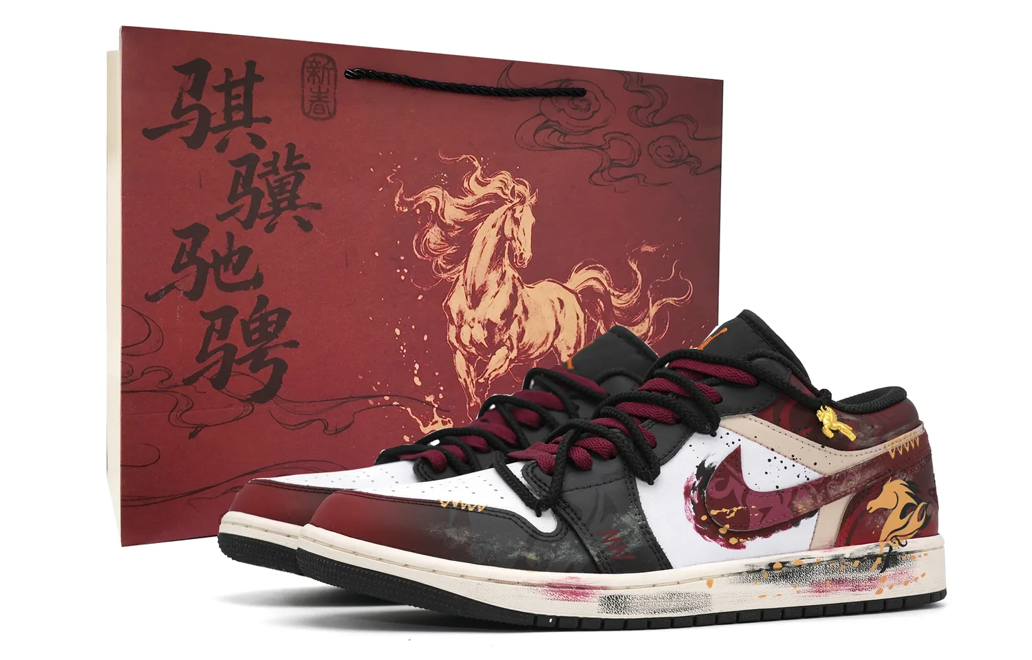 Air 1 Auspicious Horse Year Shopping Bag Impact Resistance Abrasion Resistant Height Increasing Low top Jordan, темно-красный