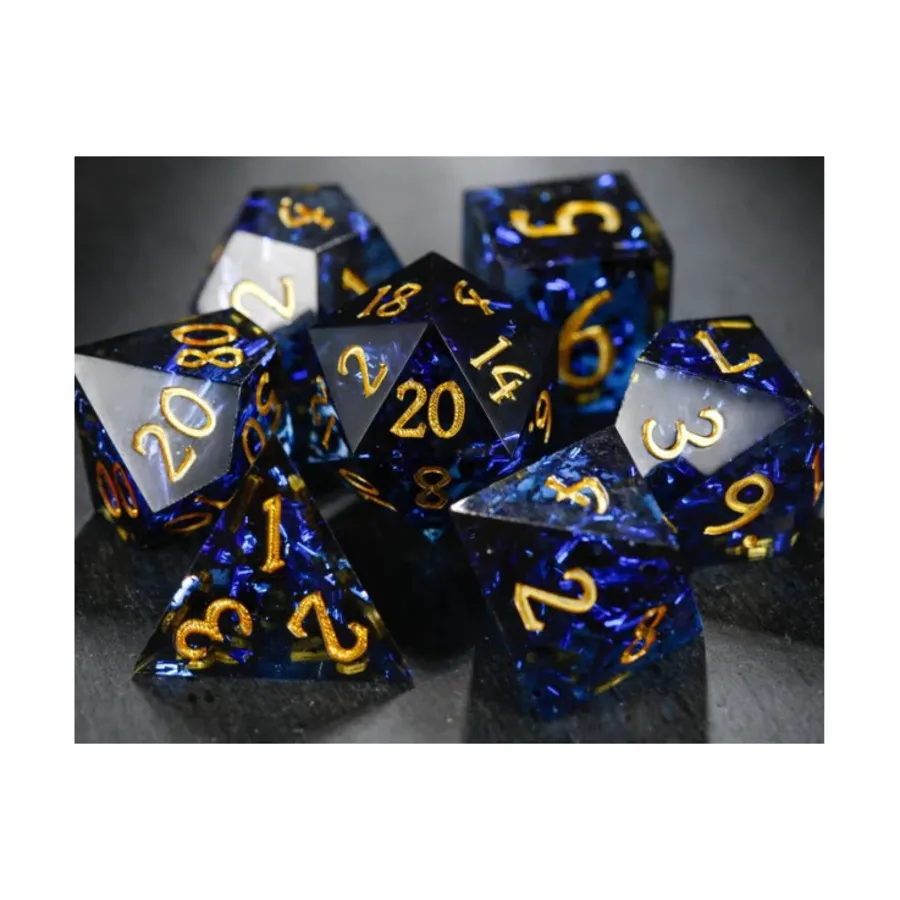 

Набор Poly — бирюзово-голубой с золотыми блестками (7), Resin Dice (Crystal Maggie)