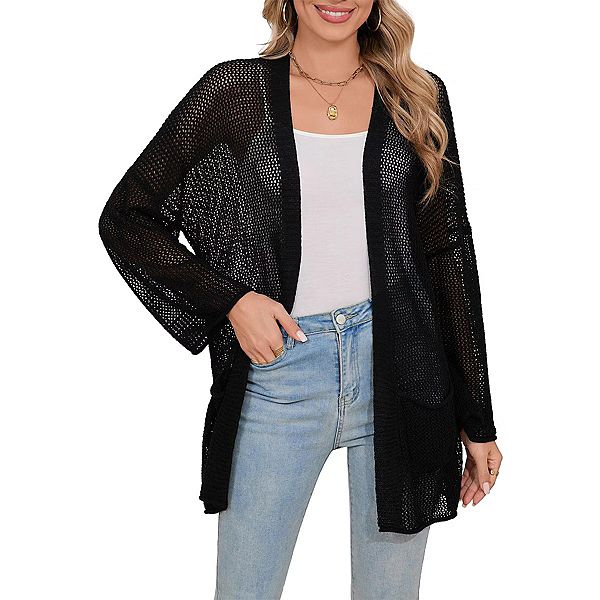 

Женский кардиган с длинными рукавами и ажурной вязкой Seoria, Black