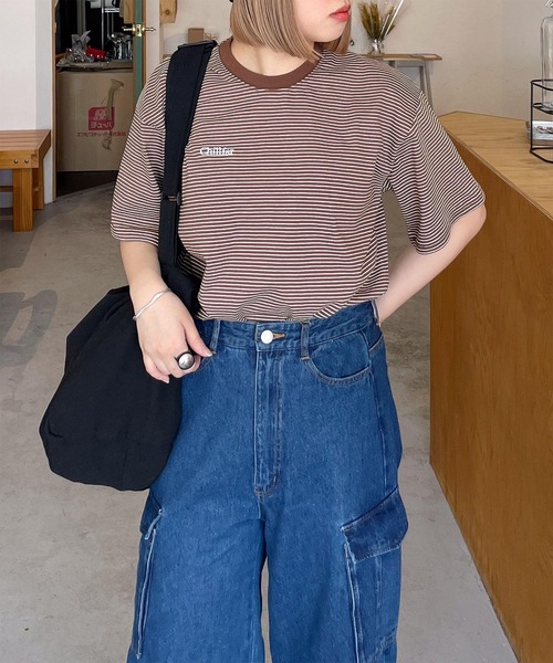 

Футболка с вышитым логотипом и контрастной каймой Chillfar, коричневый