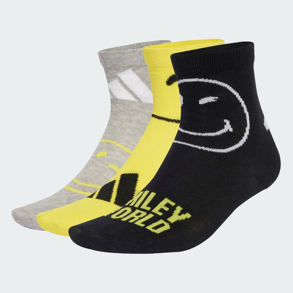 

Носки Adidas Smiley 3 Pairs Per Pack Socks Kids, цвет Medium Grey Heather/Bright Yellow/Black