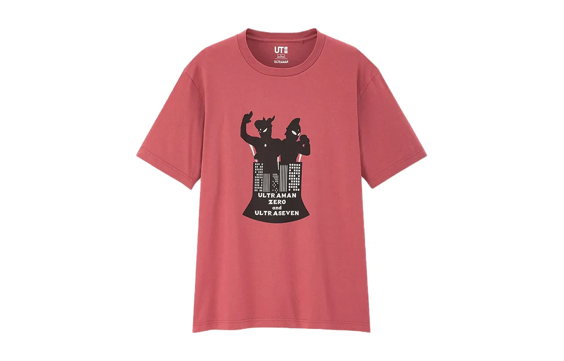 UNIQLO Футболка унисекс розово-красная с круглым вырезом умеренного прямого кроя