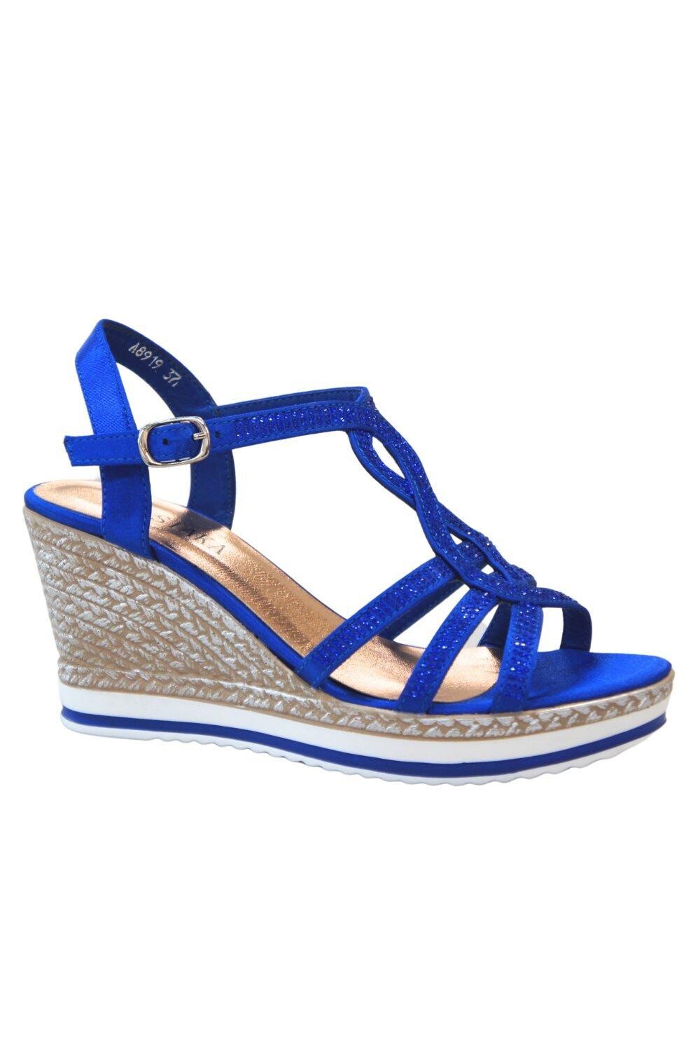 

Босоножки на танкетке в стиле эспадрильи с блестящими кристаллами IVACHY, синий