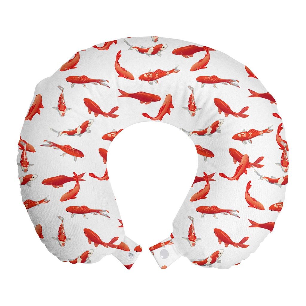 

ABAKUHAUS Koi Fish Travel Подушка для шеи, Koi Swarm Sea, пенопластовый дорожный предмет для самолета и автомобиля, 30x30 см, оранжевый