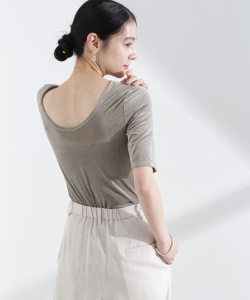 

Футболка с прозрачной велюровой спинкой и рукавами 5/4 NANO universe, мокко