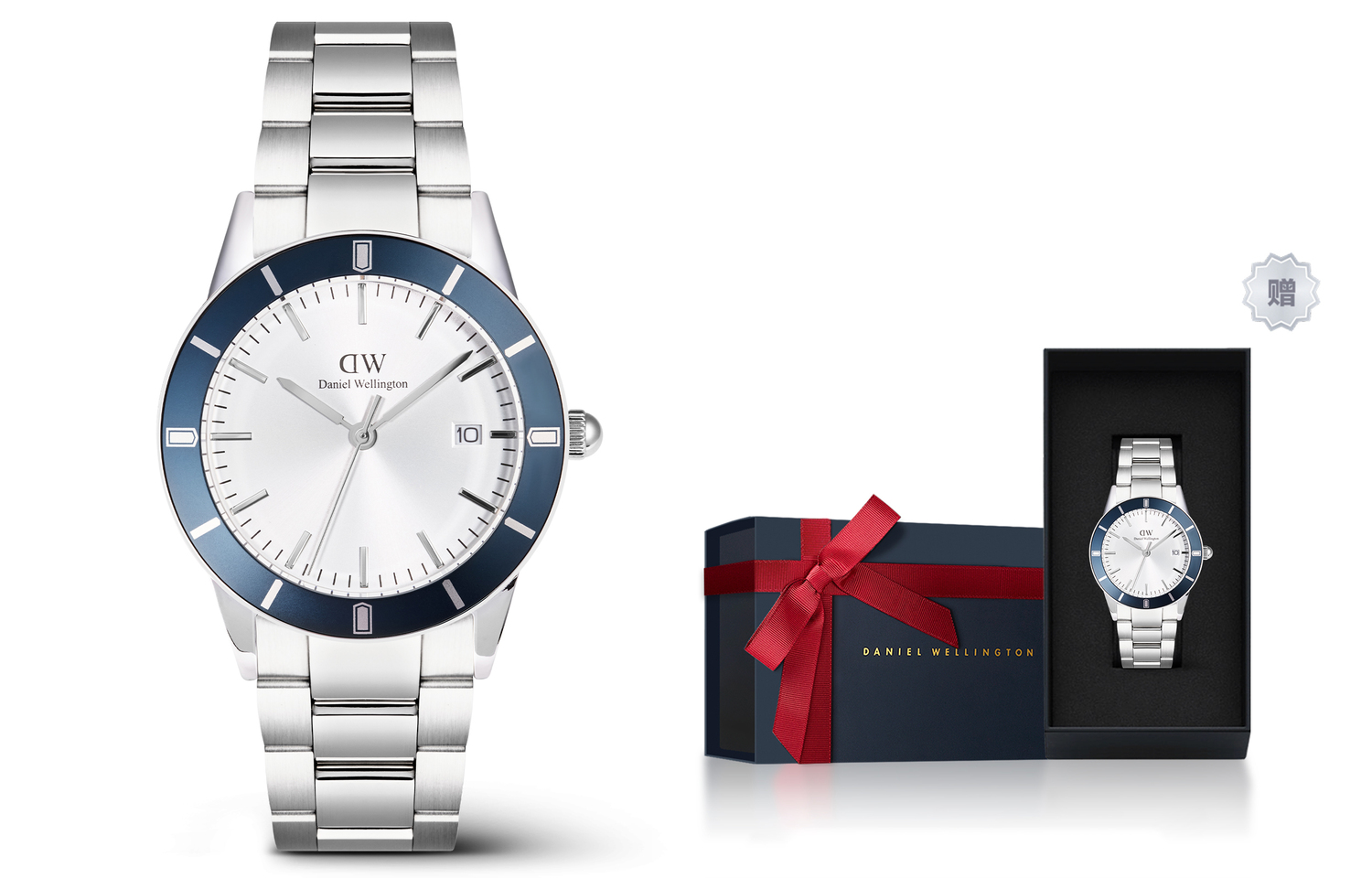 

DW/DanielWellington Часы Daniel Wellington 40mm Iconic Paradigma Link, Brand-New Limited Cherished Blue Box-Silver White Classic Small Stainless Steel