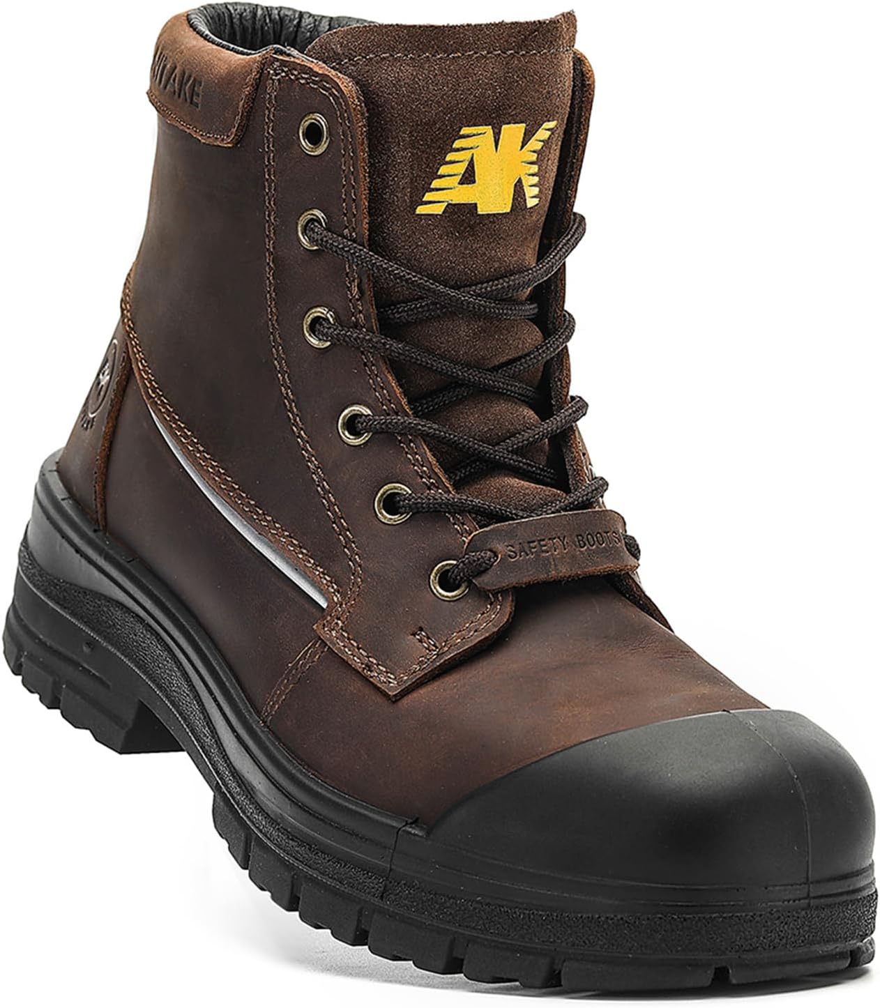 

Ботинки с стальным носком для мужчин, 15 см, из цельнозерновой кожи, с электрической изоляцией, противоскользящие, ударопрочные, дышащие и удобные защитные ботинки Anitake, коричневый