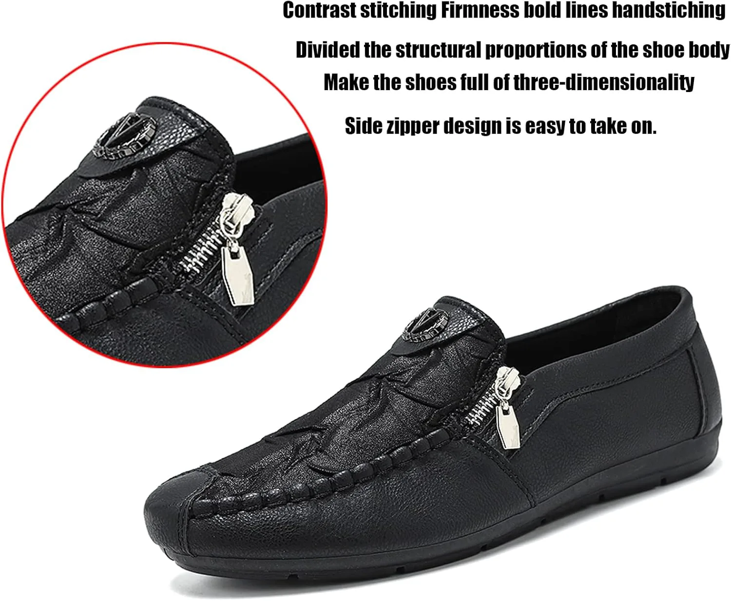 

Мужские мятые мягкие подошвы, повседневные кожаные лоферы, винтажные молнии и комфортные мокасины Penny, легкие и дышащие туфли для ходьбы KCTRFSJ, черный