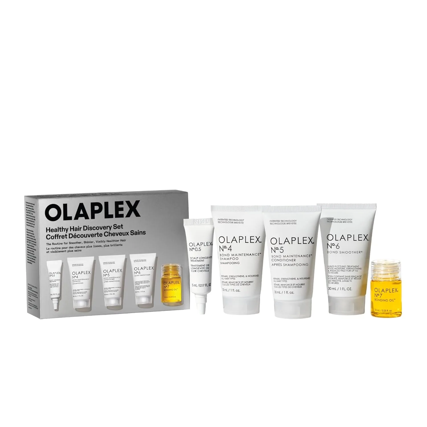 Olaplex Healthy Hair Discovery Travel Friendly Set: очищение, увлажнение, уход и укладка для волос, уменьшение ломкости, блеск и мягкость для кудрявых, вьющихся, прямых и волнистых