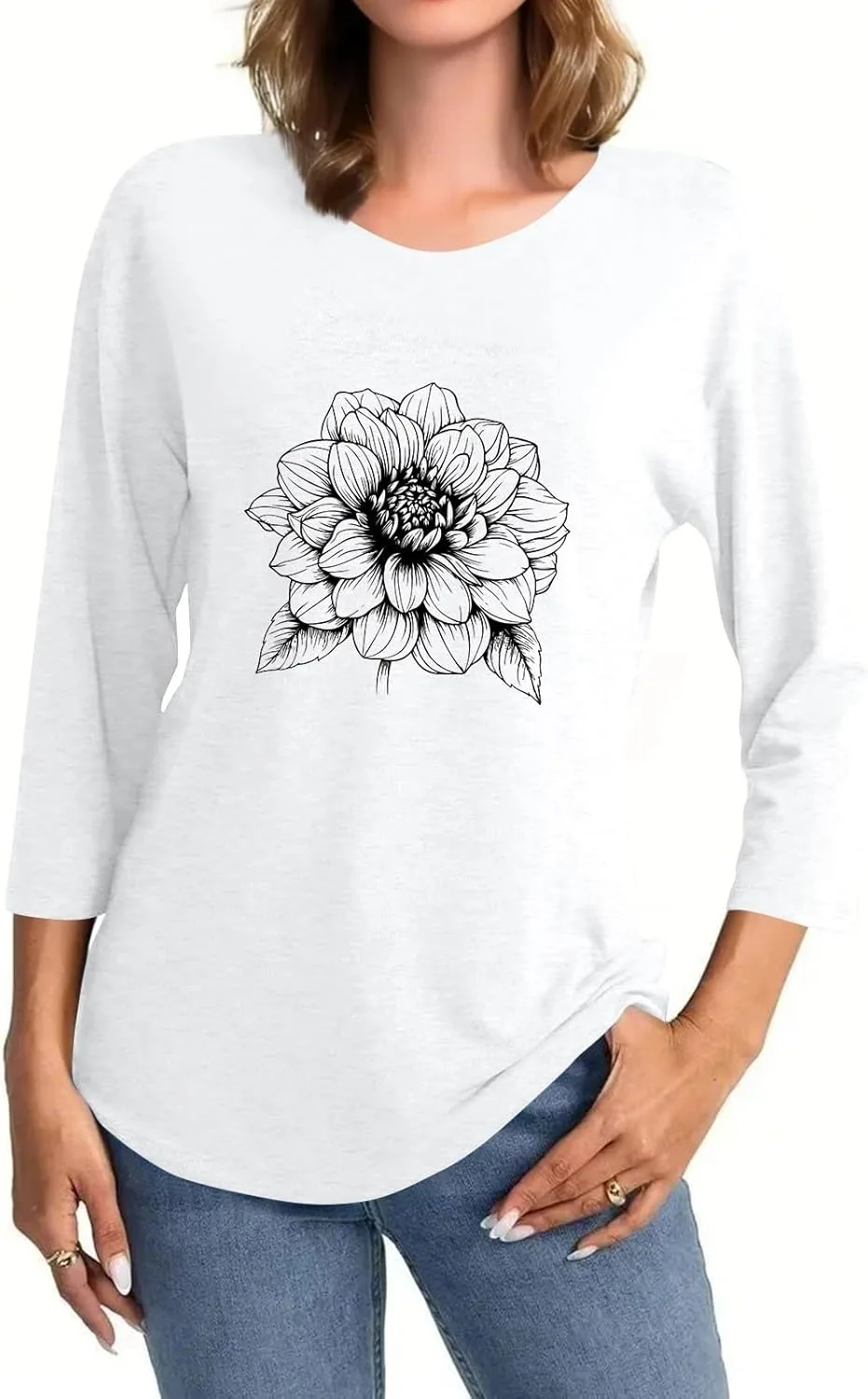 

Летний топ для женщин с 3/4 рукавом и графическим принтом FQZWONG