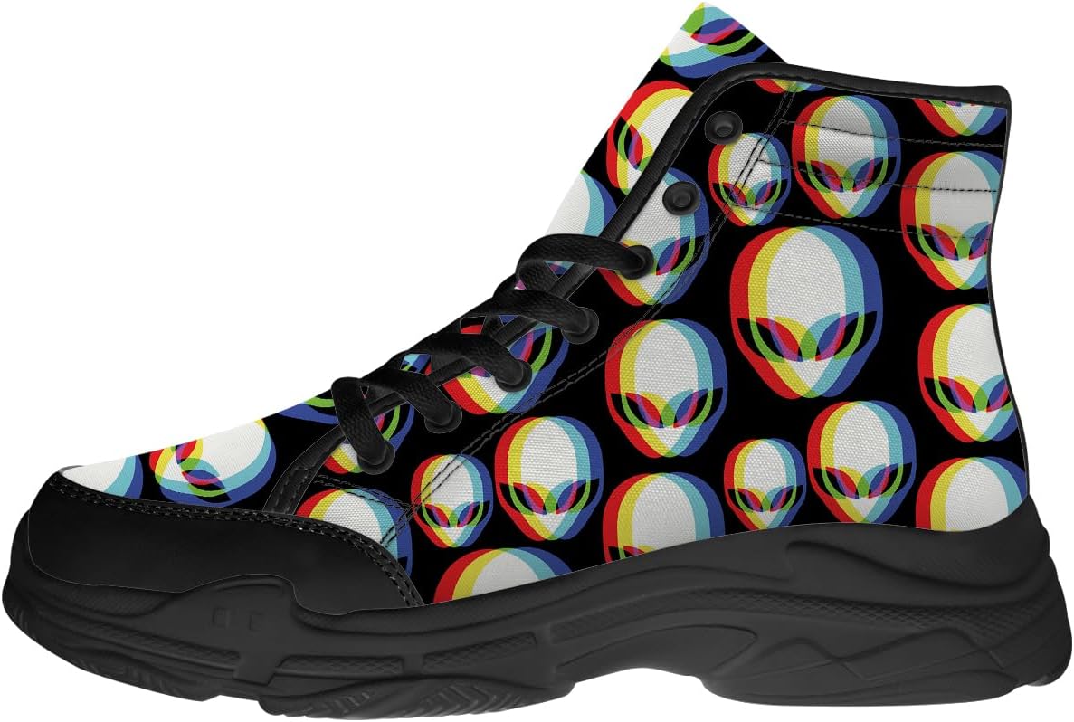 

Кроссовки Alien Shoes для мужчин и женщин с 3D принтом, черные высокие на платформе, холщовые, подарок для него и для нее Quorax