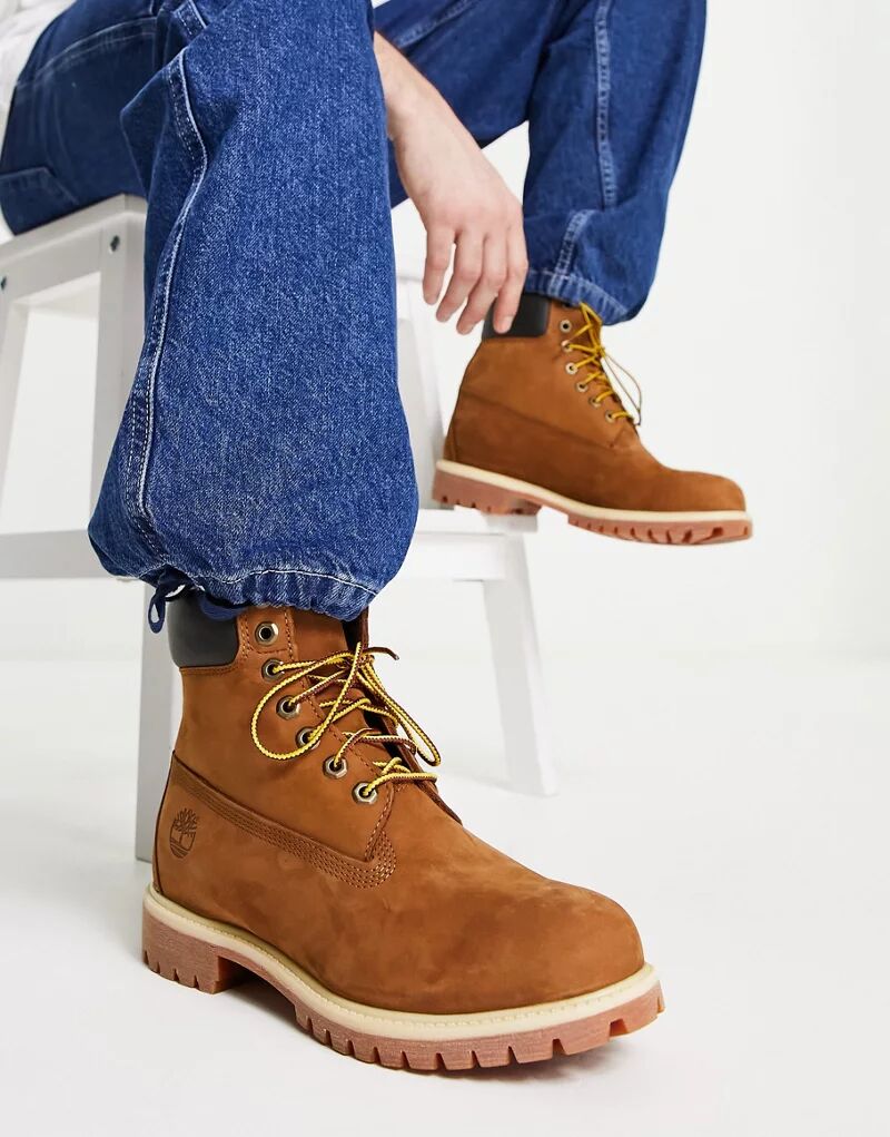 

Ботинки из нубука Timberland Premium 6 дюймов ржаво-красного цвета