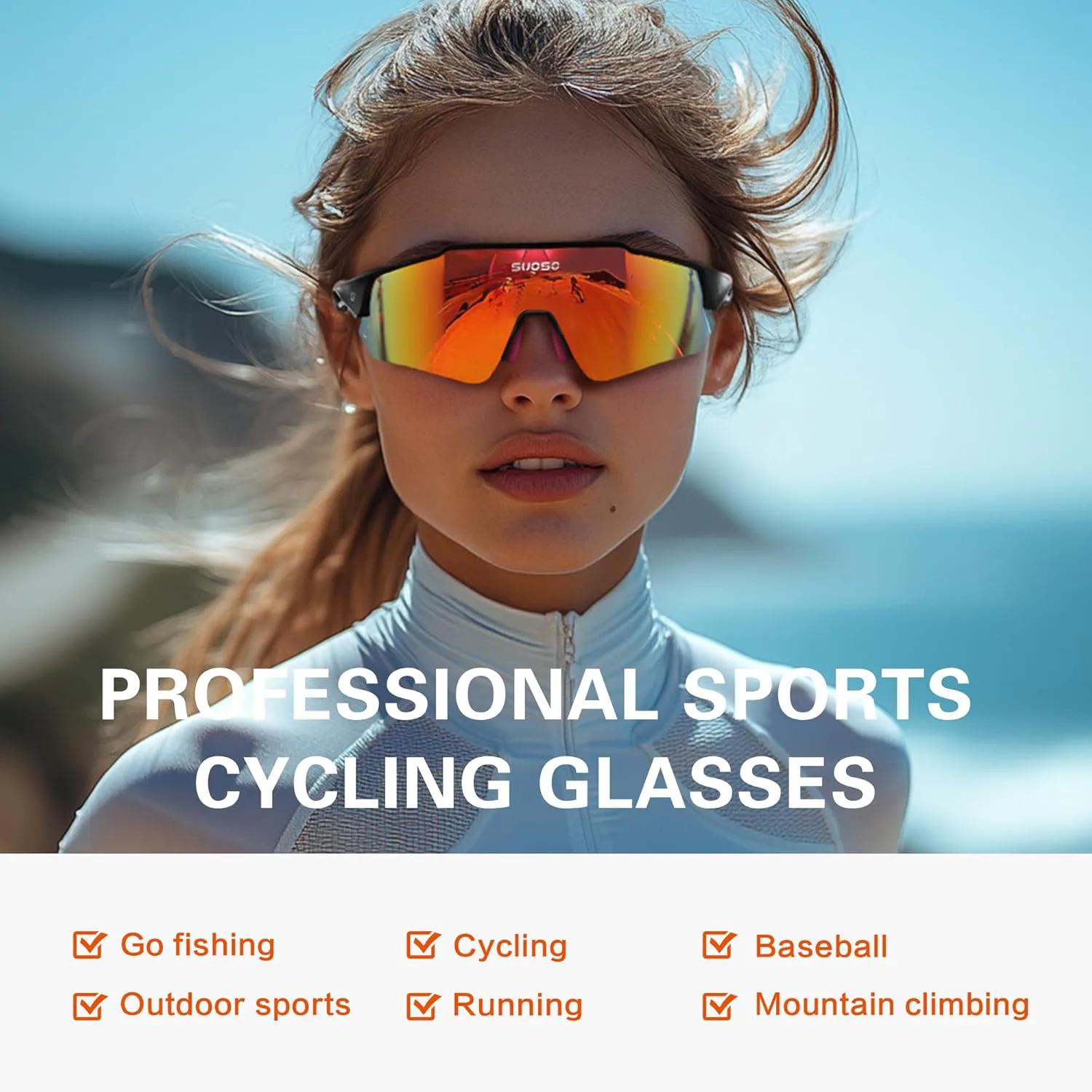 

Спортивные поляризованные солнцезащитные очки для мужчин: женские солнцезащитные очки для велоспорта с защитой UV400, для бейсбола и бега suoso, C04-white Red