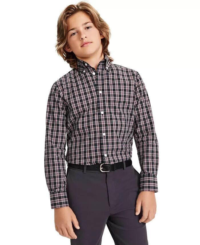 

Рубашка в клетку классического кроя для больших мальчиков B By Brooks Brothers, красный