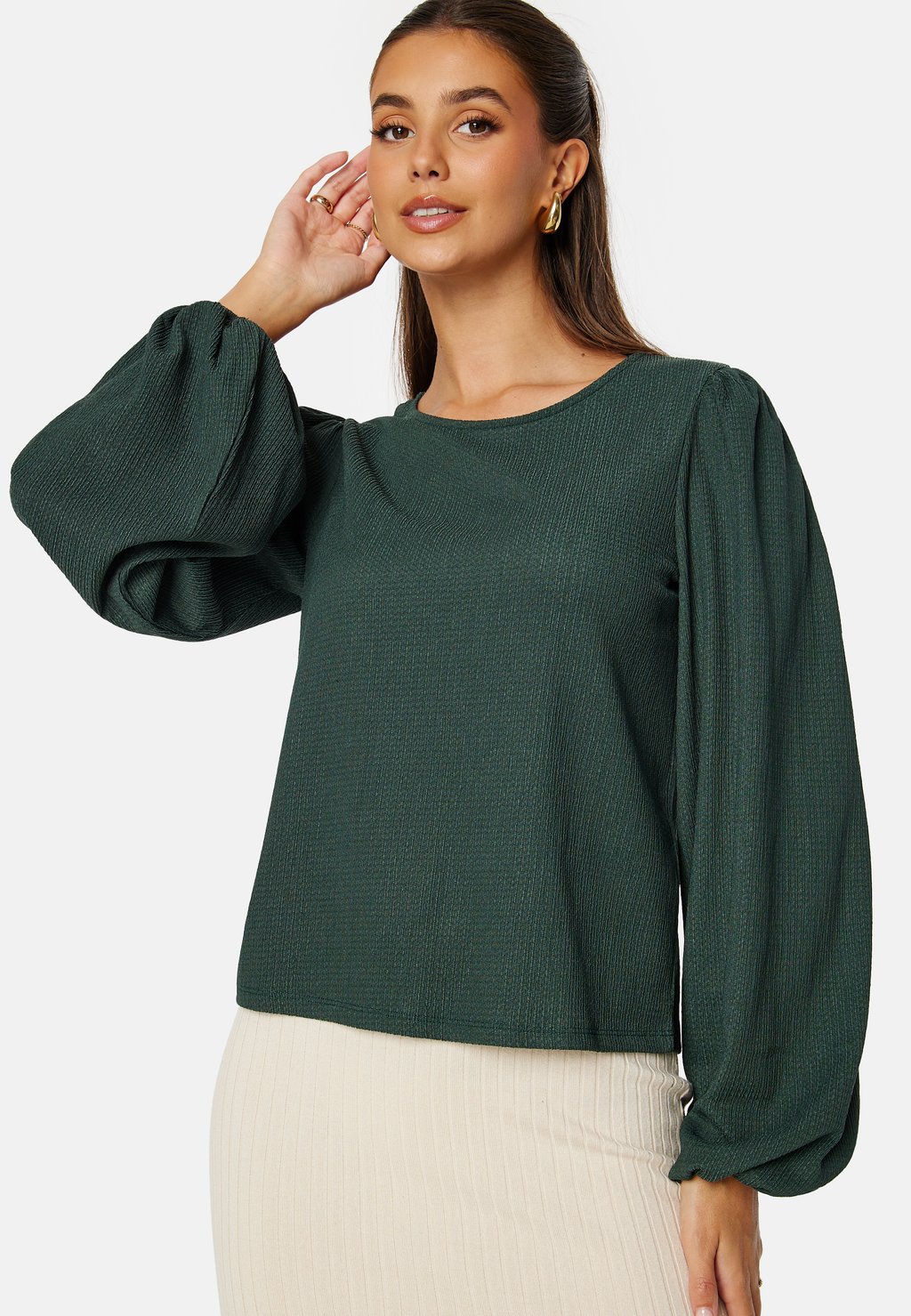 

Блуза PUFF LONG SLEEVE BLOUSE Bubbleroom, темно-зеленый